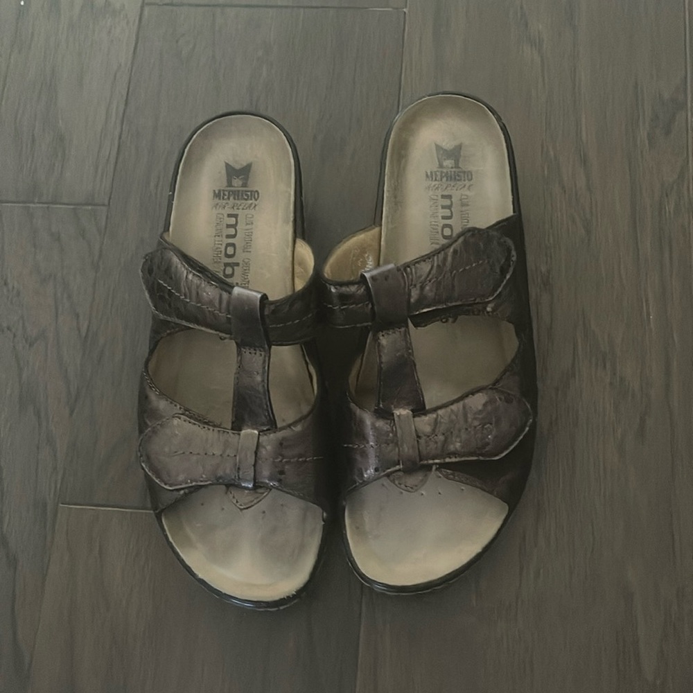 Mephisto France Air Relax Mobils Bronze/Gokd Leather Slide Sandals